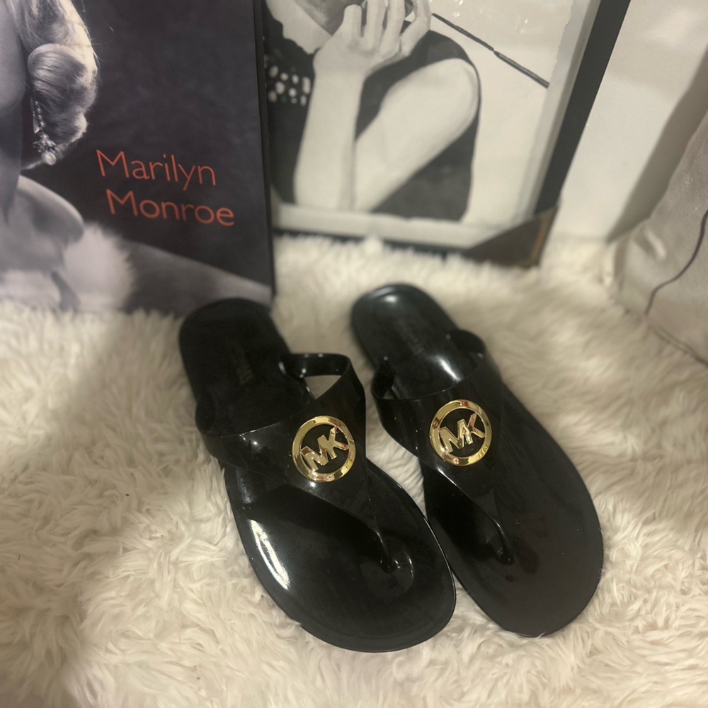 Michael Kors Black Sandals with Gold Logo